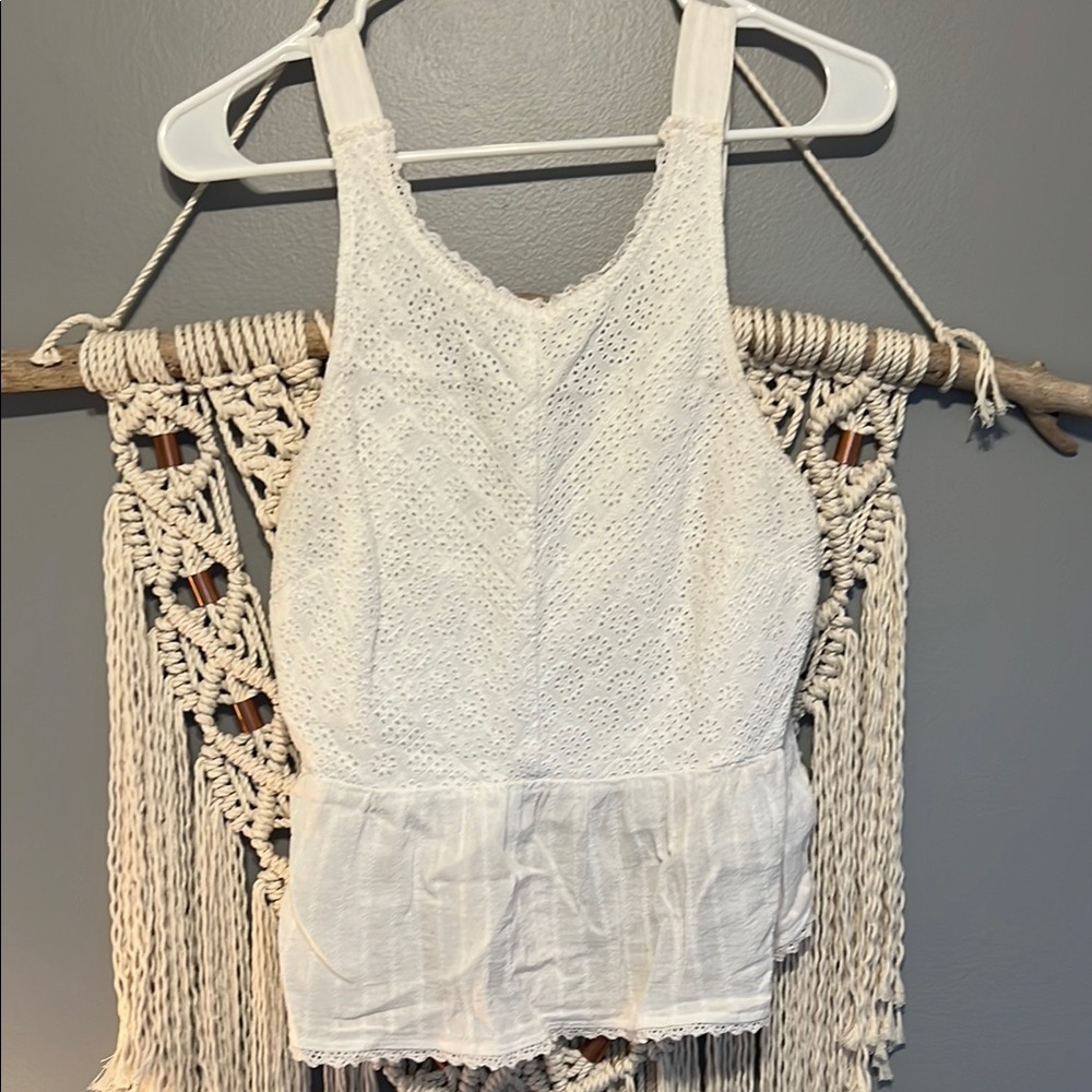 American Eagle Outfitters White Sleeveless Peplum Ribbed Tank Top
